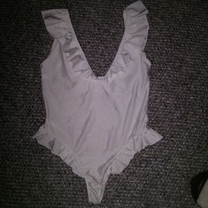 Deep V White one piece swimsuit